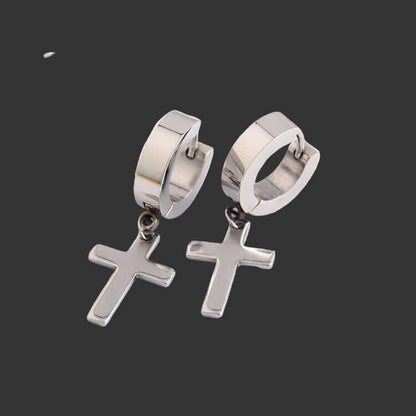 Titanium Steel Cross Earrings featuring a sleek design and polished finish for a trendy look.