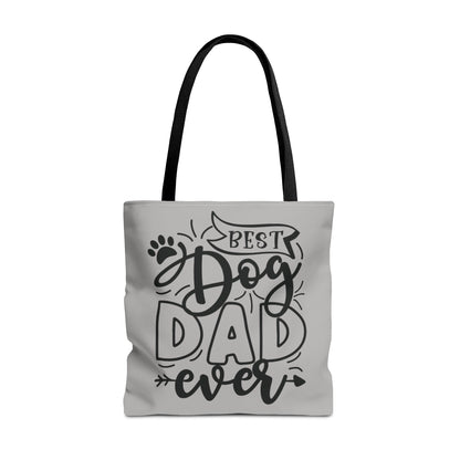 Canvas Tote Bag with 'Best Dog Dad Ever' on front & 'Dog Mom Fur Life' on back, perfect for dog-loving couples. Gives off a cozy and inclusive vibe, suitable for dog parents celebrating special occasions or everyday use.Product features- 100% Polyester bo