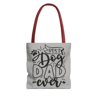 Canvas Tote Bag with 'Best Dog Dad Ever' on front & 'Dog Mom Fur Life' on back, perfect for dog-loving couples. Gives off a cozy and inclusive vibe, suitable for dog parents celebrating special occasions or everyday use.Product features- 100% Polyester bo