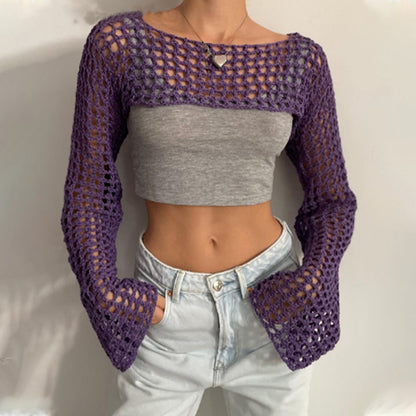 Long Sleeve Cropped Knitted Accent Sweater