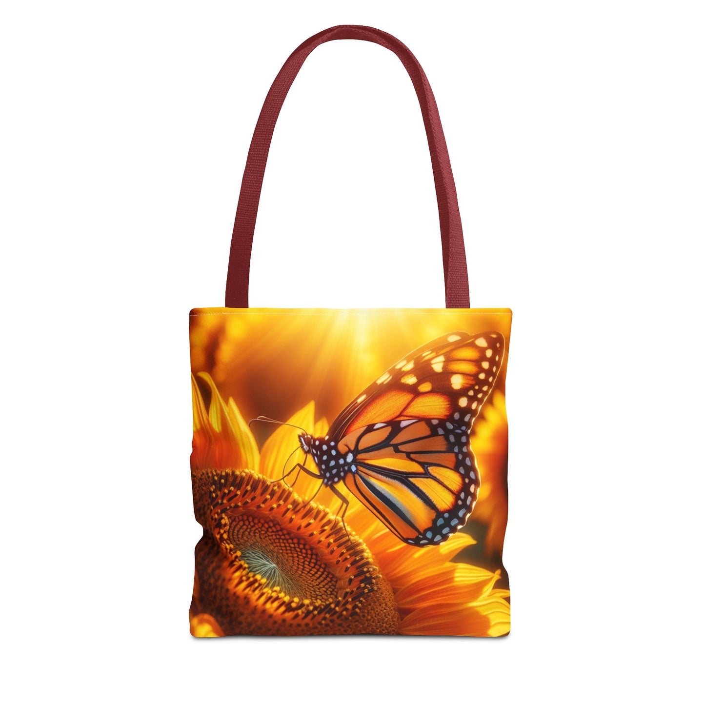 This Monarch Butterfly on Sunflower Tote Bag brings a touch of nature and beauty to your everyday outings. Perfect for nature lovers, garden enthusiasts, and those who appreciate vibrant colors. Ideal for picnics, farmer's market trips, and beach days.Pro