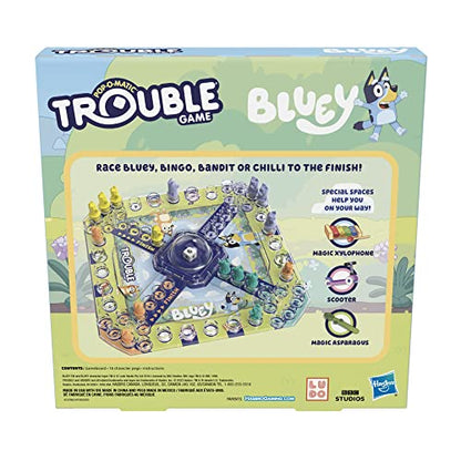 Brand: Hasbro GamingColor: MutlicoloredEdition: Standard EditionFeatures: TROUBLE GAME WITH BLUEY THEME: Kids can imagine having an adventure with Bluey and her family! This edition of the Trouble game is inspired by the popular animated series FUN WITH B