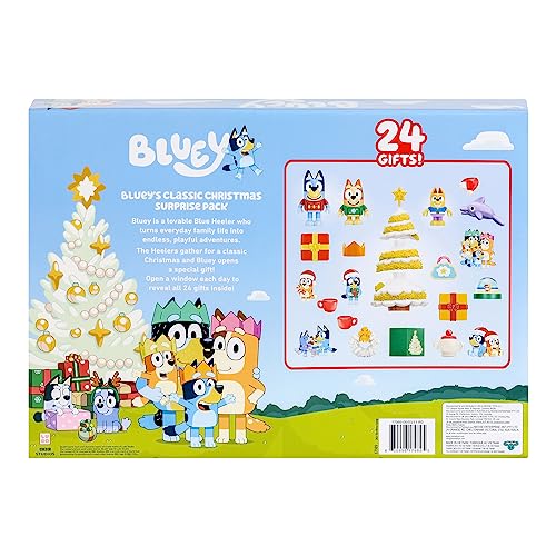 Brand: Bluey Color: Multicolor "Sponsored" Count down the days till Christmas with your favorite family, the Heelers, and Bluey's Exclusive Advent Calendar Pack! Join the Heelers as they gather for a classic Aussie Christmas. This very festive Bluey Adven