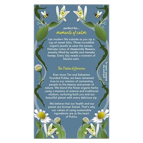 Pukka Chamomile, Vanilla & Manuka Honey Herbal Tea, Caffeine-Free, Fair Trade, Kosher, USDA Certified Organic, Non-GMO, 20 Tea Sachets (Pack of 4)