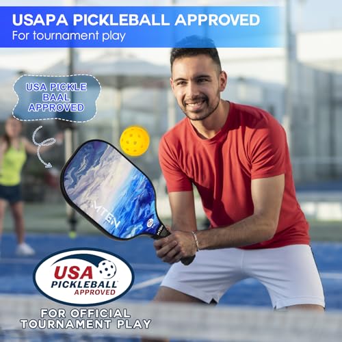 Introducing the ultimate set for pickleball enthusiasts! Our MTEN Pickleball Paddles Set includes 2 USAPA approved paddles, 4 outdoor pickleball balls, 2 grip tapes, and 1 portable carry bag. This set is designed for both men and women who are passionate