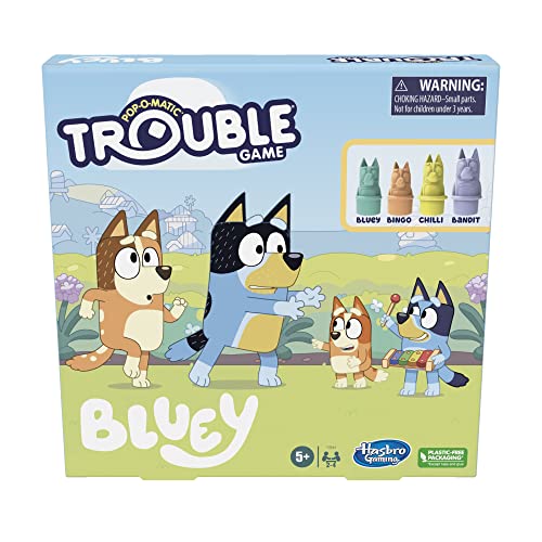 Brand: Hasbro GamingColor: MutlicoloredEdition: Standard EditionFeatures: TROUBLE GAME WITH BLUEY THEME: Kids can imagine having an adventure with Bluey and her family! This edition of the Trouble game is inspired by the popular animated series FUN WITH B