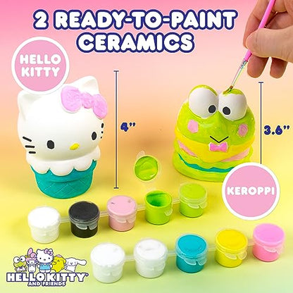 Hello Kitty and Friends Paint Your Own Figurines Arts and Crafts Kit, Ceramic Paintable Hello Kitty & Keroppi, Kawaii Painting Kit for Kids( & adults) Ages 8+