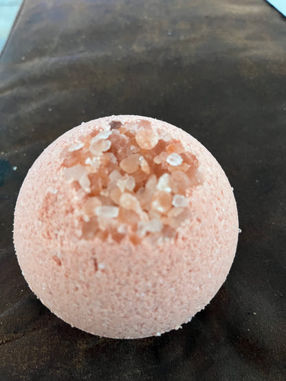 Bath Bomb Fizzies - 5-6 oz. with pink Himalayan salt crystals on top, perfect for a soothing bath experience.