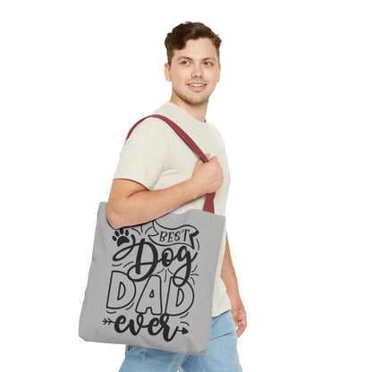 Canvas Tote Bag with 'Best Dog Dad Ever' on front & 'Dog Mom Fur Life' on back, perfect for dog-loving couples. Gives off a cozy and inclusive vibe, suitable for dog parents celebrating special occasions or everyday use.Product features- 100% Polyester bo