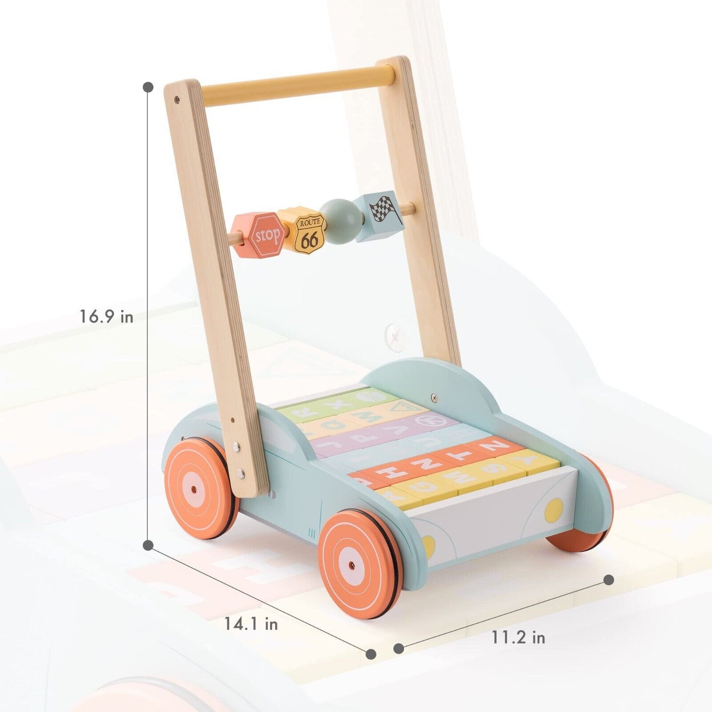 Wooden Baby Walker Push With ABC 123 Blocks