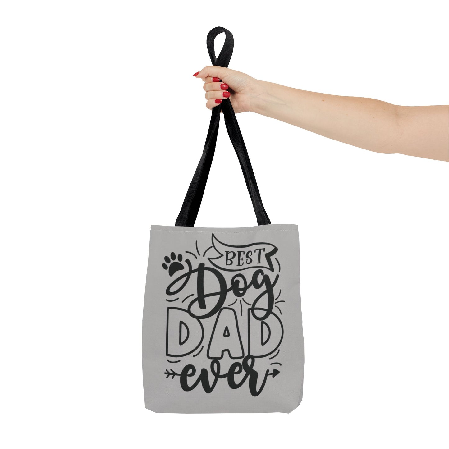 Canvas Tote Bag with 'Best Dog Dad Ever' on front & 'Dog Mom Fur Life' on back, perfect for dog-loving couples. Gives off a cozy and inclusive vibe, suitable for dog parents celebrating special occasions or everyday use.Product features- 100% Polyester bo