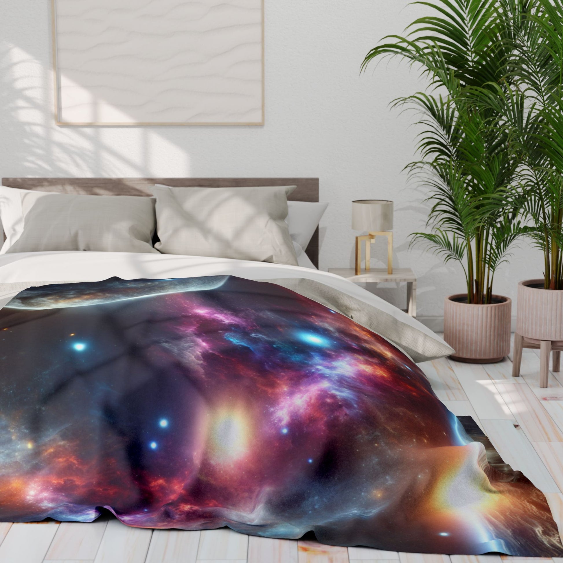 This Vast Galaxy Arctic Fleece Blanket exudes a cosmic and dreamy vibe, perfect for stargazers and space enthusiasts. It offers warmth and comfort, making it ideal for cozy nights at home or outdoor adventures. This blanket is relevant for occasions like