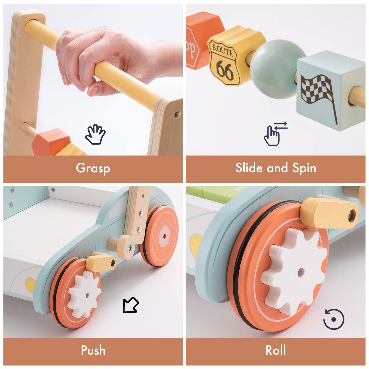 Wooden Baby Walker Push With ABC 123 Blocks