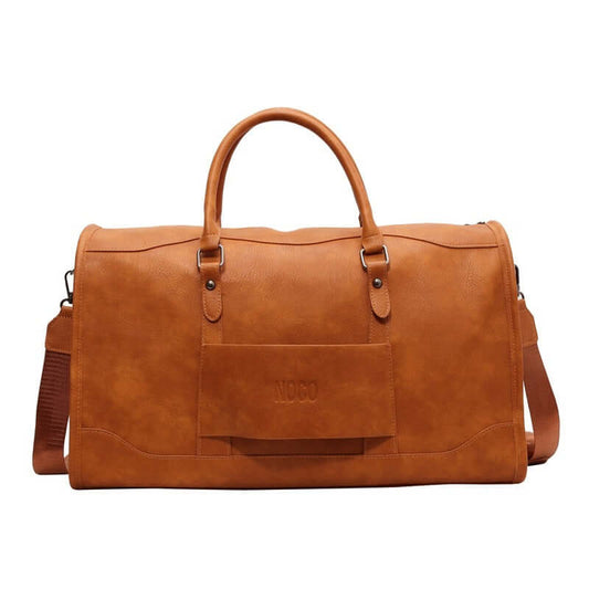 Stylish women's large capacity travel handbag in brown, ideal for trips and gym with waterproof material.
