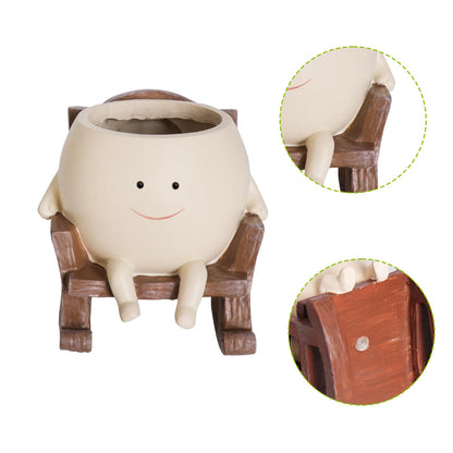 NINIPAPA Face Planter Pots Cute Smile Flower Planter for Indoor Outdoor Plants Resin Rocking Chair Succulent Pot for String of Pearls Unique Gift on Mother's Day, Birthday, Christmas（Small）