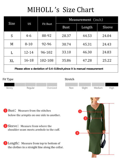 "commission eligible" Brand: MIHOLL Color: 05 Army Green Features: Premium Material: This long sleeve midi dress is made of 50% Viscose 28% Nylon 22% PBT. Soft, comfortable, skin-friendly and stretchy. The sweater dress keeps you warm and stylish in fall