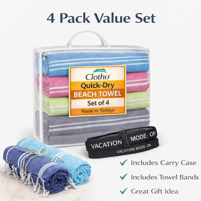 Turkish Beach Towel Set of 4 | Quick-Dry, Sand-Free & Oversized
