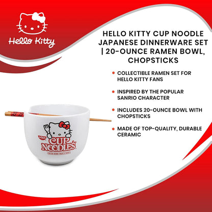 Hello Kitty Ceramic Ramen Noodle Rice Bowl with Chopsticks