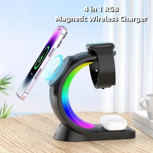 "Magnetic charging, fast & safe. 4-in-1 design for a cleaner, RGB-lit desktop. Touch control & FOD detection for convenience."