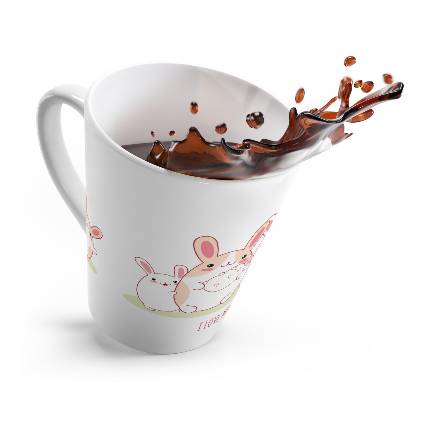 This custom latte mug features a design of a happy Bunny Family, adding a touch of whimsy and sophistication to your morning coffee routine. It is perfect for bunny lovers who enjoy a stylish and playful vibe in their daily life. Great for bunny owners or