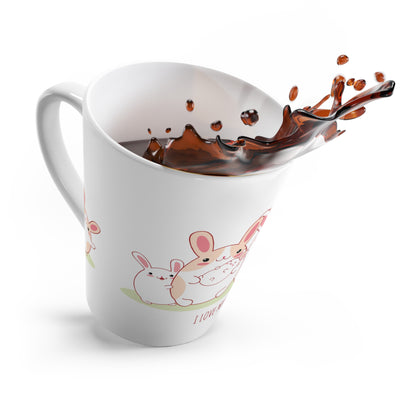 This custom latte mug features a design of a happy Bunny Family, adding a touch of whimsy and sophistication to your morning coffee routine. It is perfect for bunny lovers who enjoy a stylish and playful vibe in their daily life. Great for bunny owners or