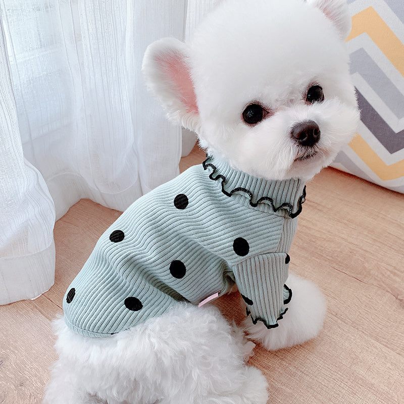 Envision your furry friend wearing this gorgeous polka dot turtleneck in vibrant green, pink, or yellow – perfect for any occasion! Many sizes available!