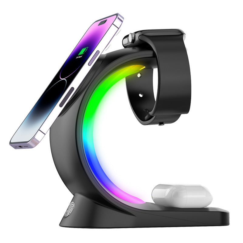 "Magnetic charging, fast & safe. 4-in-1 design for a cleaner, RGB-lit desktop. Touch control & FOD detection for convenience."