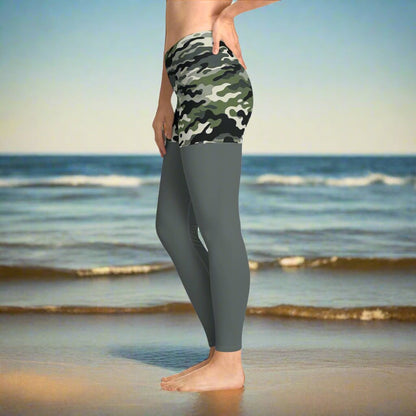 Stay comfy and stylish in these ankle-length leggings featuring a trendy camo print shorts design. The thin elastic waistband gives them a casual look, perfect for everyday wear. Made with a durable blend of 88% polyester and 12% elastane, these leggings