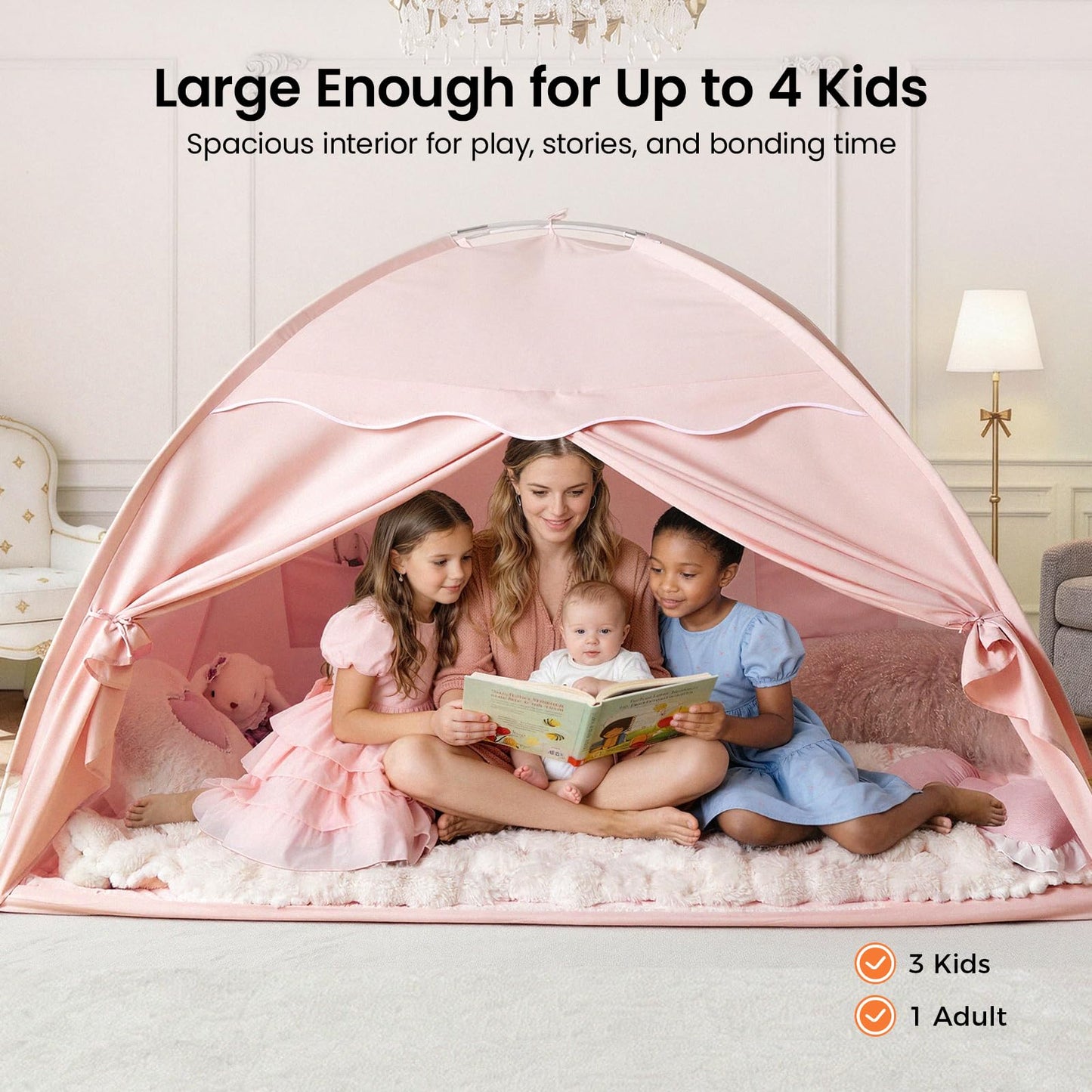 Tiny Land Twin Bed Tent for Kids, 77" x 40" x 46" Pink Play Tent