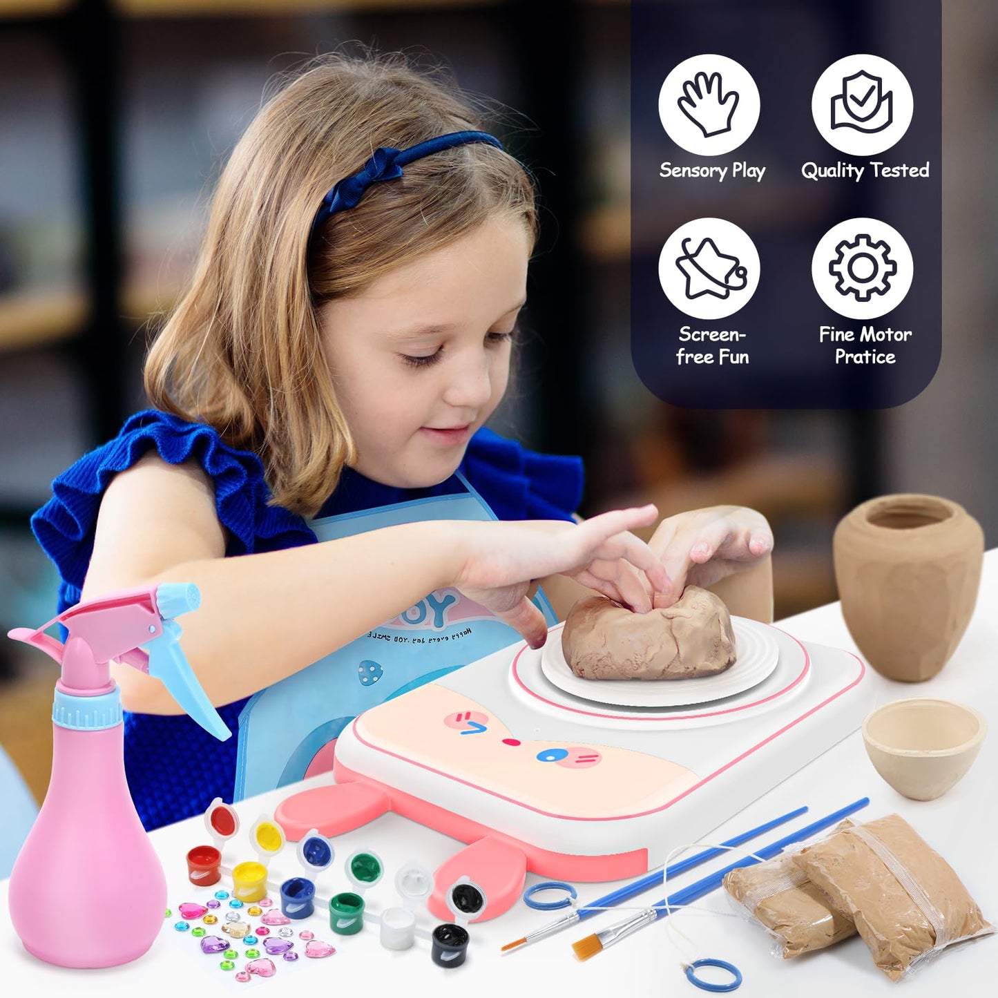 Skirfy Pottery Wheel for Kids - Arts & Crafts Kits for Kids Ages 6-12 Clay Sculpting Tools & Painting Kit