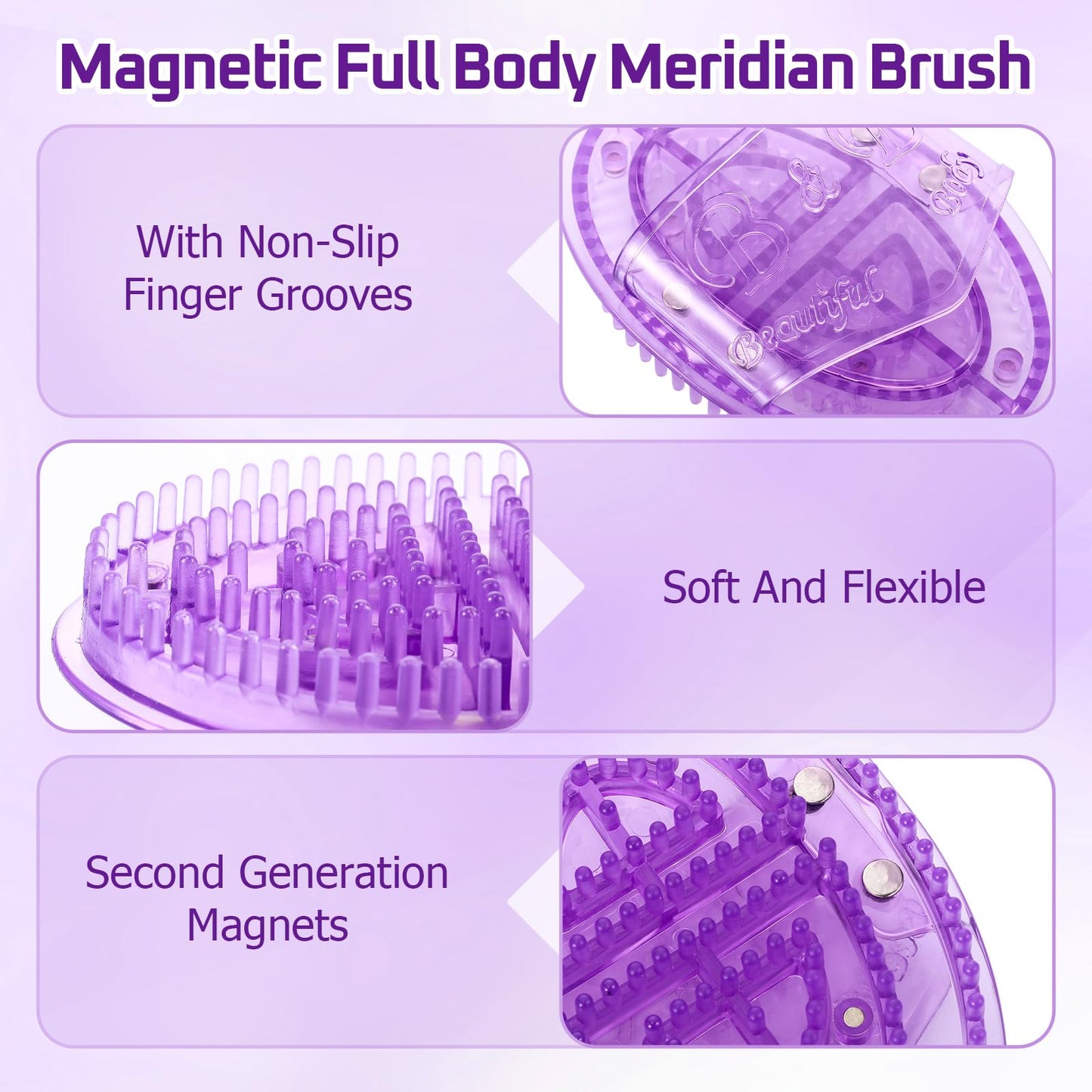 LemonRoad 2 Pcs Meridian Massage Brushes Silicone Massage Body Brush for Belly Back Leg Full Body Spa Massager Relaxation with Flexible Measuring Tape (Purple)