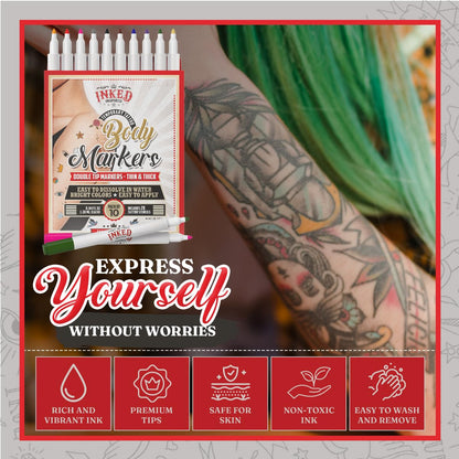 #Sponsored Brand: Inked Inspired Color: [Multiple] Features: Creativity Meets Convenience - Inked Inspired Temporary Tattoo Markers offer the perfect blend of creativity and convenience. With a set of 10 rich, vibrant colored skin markers, express yoursel