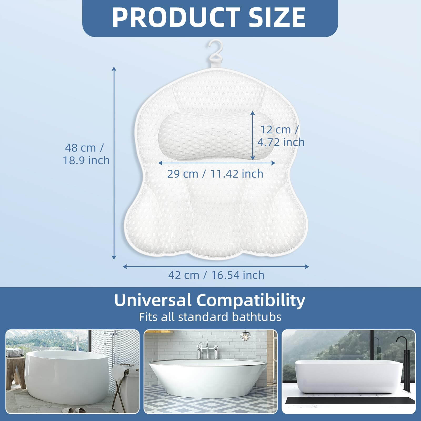 SZXYX Bath Pillows for Tub,Luxury Bathtub Pillows for Head and Neck Support Bathtub Pillow with 6 Strong Suction Cups Relaxing Bath Accessories Spa Gifts size chart