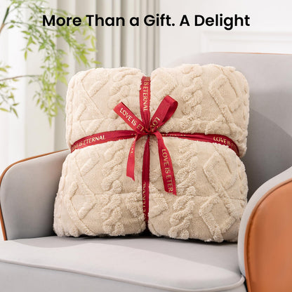 Weighted Blanket | Queen Size 15 lbs | Sherpa & Jacquard Beige