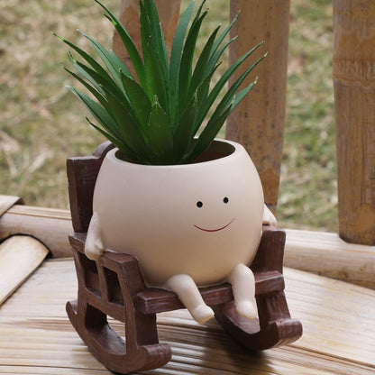 NINIPAPA Face Planter Pots Cute Smile Flower Planter for Indoor Outdoor Plants Resin Rocking Chair Succulent Pot for String of Pearls Unique Gift on Mother's Day, Birthday, Christmas（Small）