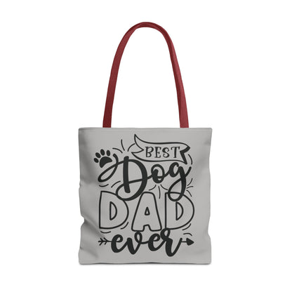 Canvas Tote Bag with 'Best Dog Dad Ever' on front & 'Dog Mom Fur Life' on back, perfect for dog-loving couples. Gives off a cozy and inclusive vibe, suitable for dog parents celebrating special occasions or everyday use.Product features- 100% Polyester bo