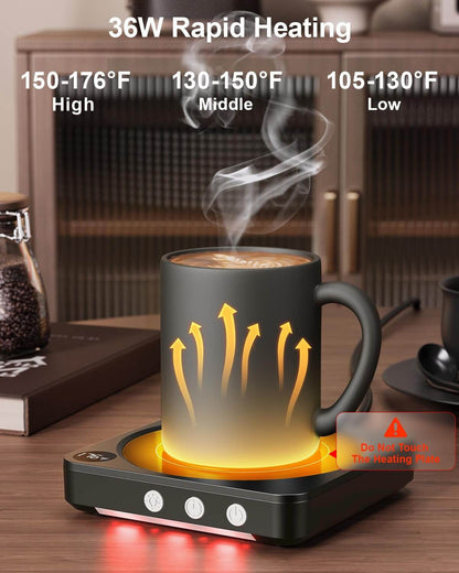 Mug Warmer - 36W Coffee Mug Warmer for Desk with Temperature Display, 2-12Hrs Auto Shut Off, Smart Candle Warmer - Ideal Coffee Gifts Accessories Keep Beverages Coffee Warmer (Black) with temperature settings.