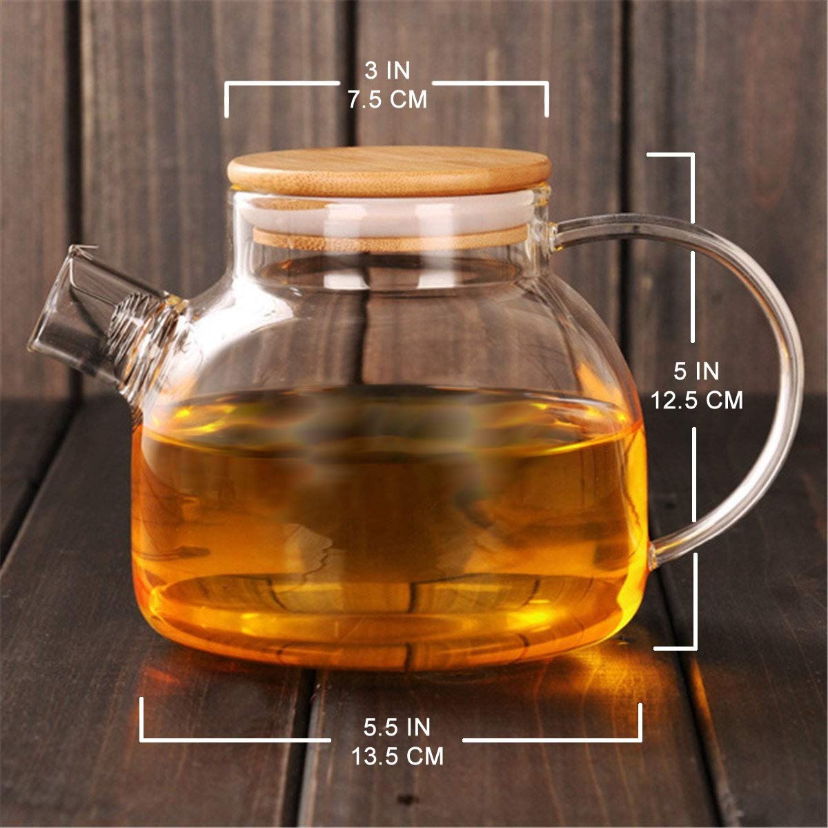 Teabloom Stovetop Safe Glass Teapot with Bamboo Lid (40oz/1200ml) + Loose Leaf Tea Filter Spout + 2 Blooming Teas + Large Bamboo Trivet - Natural Flowering Tea Gift Set