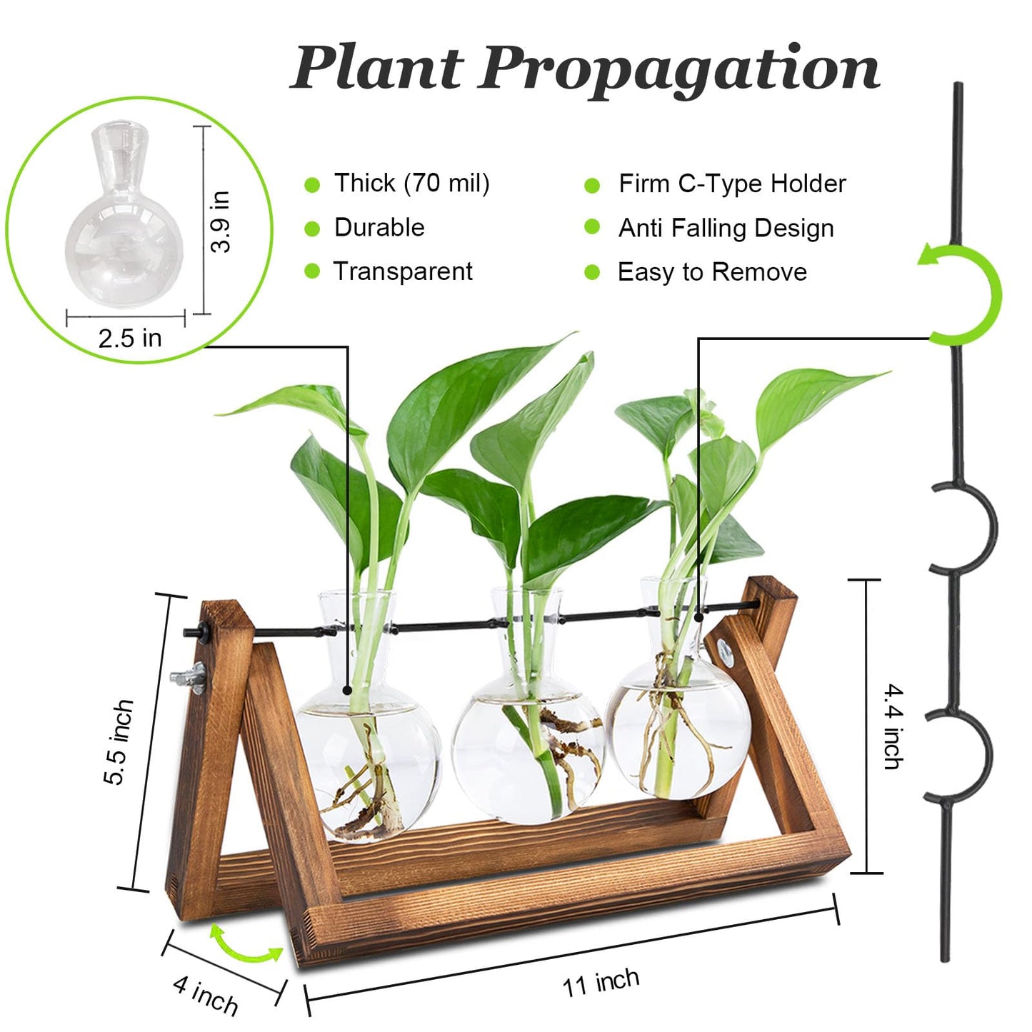 Renmxj Plant Propagation Station, Plant Terrarium with Wooden Stand, Unique Gardening Birthday Gifts for Women Plant Lovers, Home Office Garden Decor Planter - 3 Bulb Glass Vases