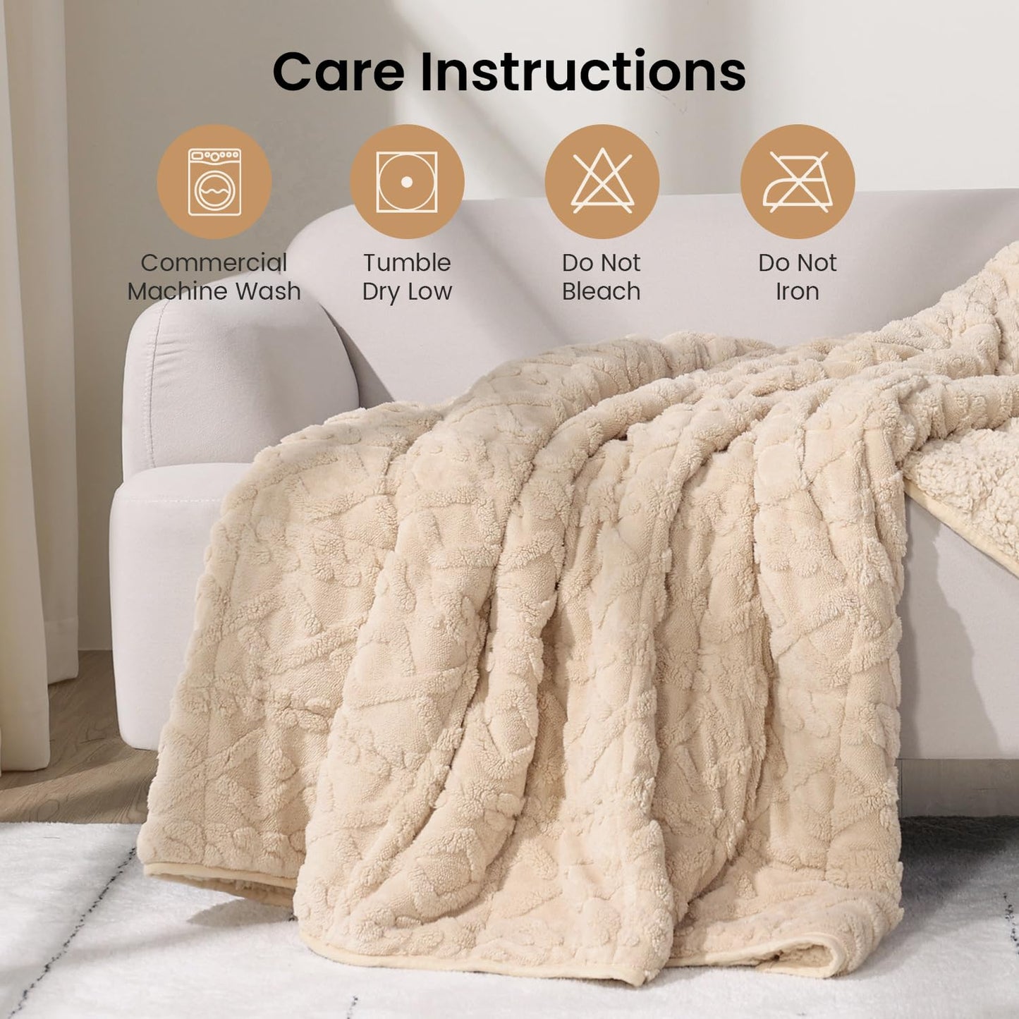 Weighted Blanket | Queen Size 15 lbs | Sherpa & Jacquard Beige