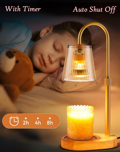 Adjustable Candle Warmer Lamp with Timer - Electric Light Wax Warming Dimmable Flameless Top Melter Heater Melting Heating Height Small Jar Candles Gifts Women Mom Birthday Home Desk Modern Decor.