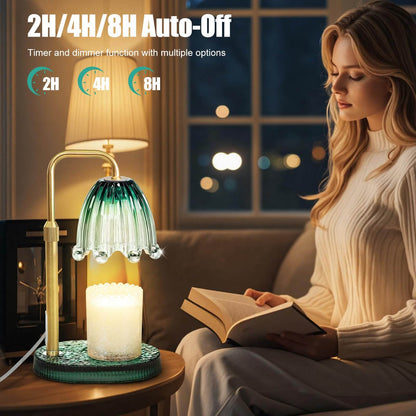 Maromamix Candle Warmer Lamp with Timer - Electric Wax Melt Warmer with Adjustable Height and Dimmer for Scented Candle Wax in use.