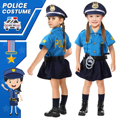 Skirfy 15PCS Halloween Costumes for Girls,Police Costume for Kids Girls,Kids Police Officer Costume