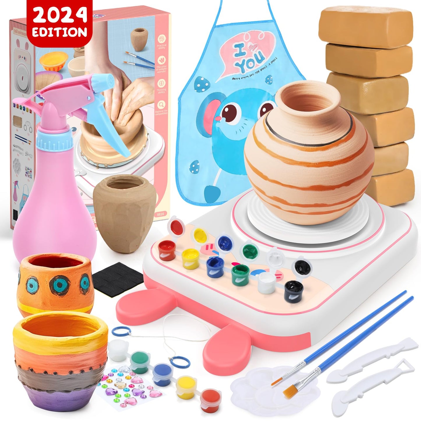 Skirfy Pottery Wheel for Kids - Arts & Crafts Kits for Kids Ages 6-12 Clay Sculpting Tools & Painting Kit