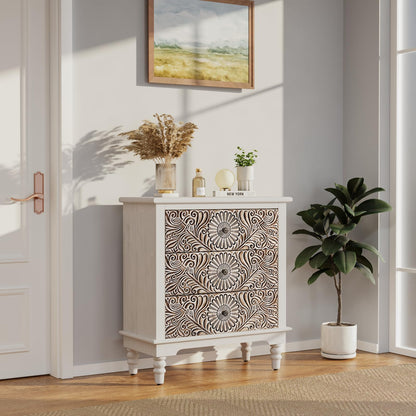 COSIEST 3 Drawers Accent Dresser, Vintage Small Accent Chest with 4 Wood Legs, Free-Standing Buffet Server Nightstand End Table for Bedroom, Living Room, Entryway