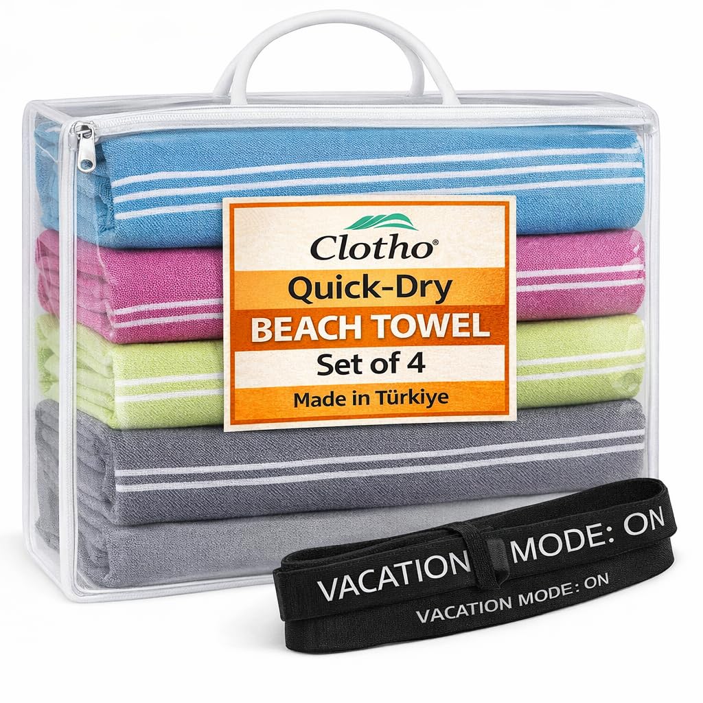 Turkish Beach Towel Set of 4 | Quick-Dry, Sand-Free & Oversized