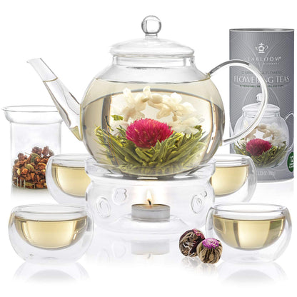 Teabloom Flowering Tea - 12 Unique Varieties of Fresh Blooming Tea Flowers - Hand-Tied Natural Green Tea Leaves & Edible Flowers - 12-Pack Gift Canister - 36 Steeps, Makes 250 Cups