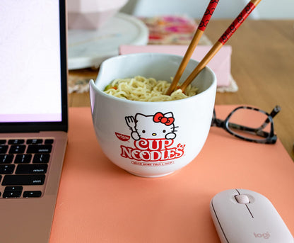 Hello Kitty Ceramic Ramen Noodle Rice Bowl with Chopsticks