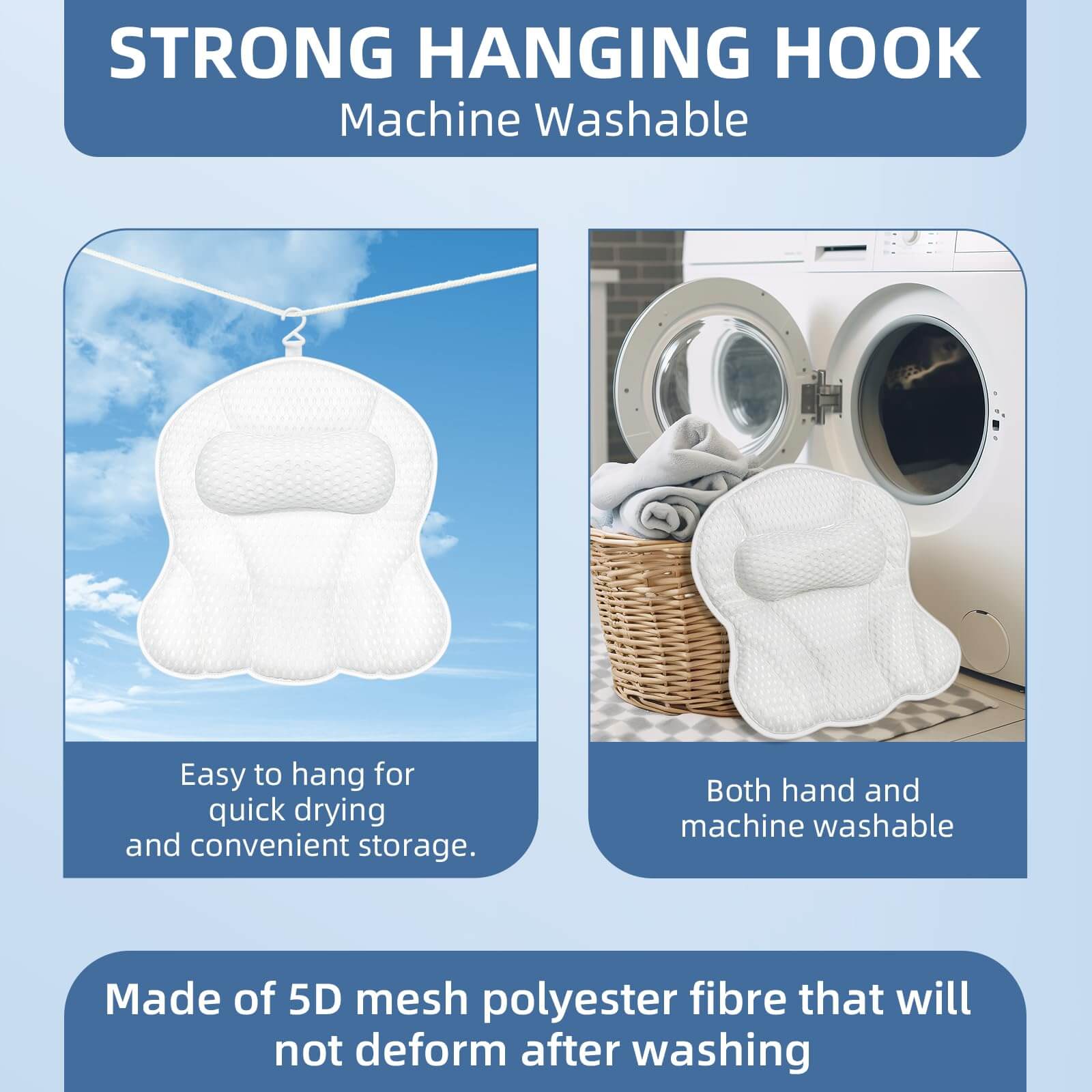 Strong Hanging Hook for SZXYX Bath Pillows; Machine washable and easy to store bathtub pillow accessories.