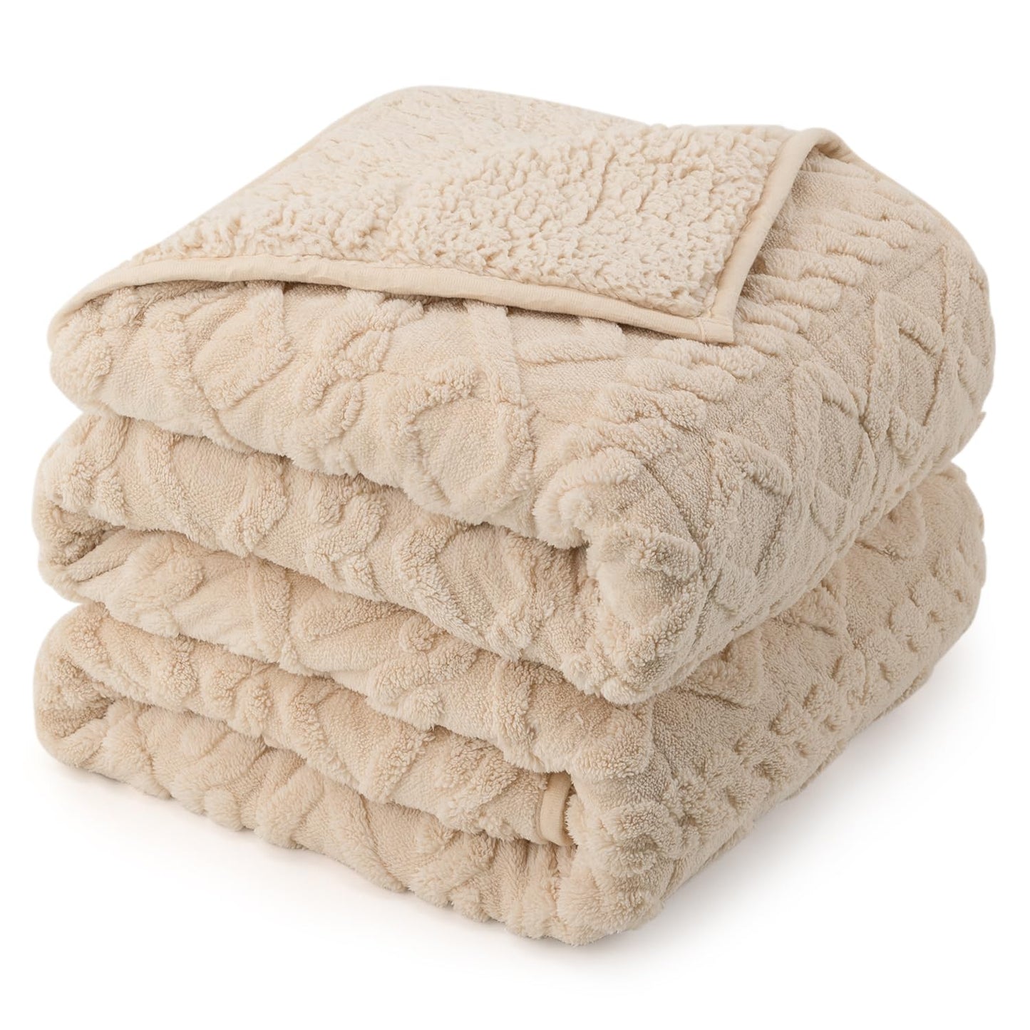 Weighted Blanket | Queen Size 15 lbs | Sherpa & Jacquard Beige
